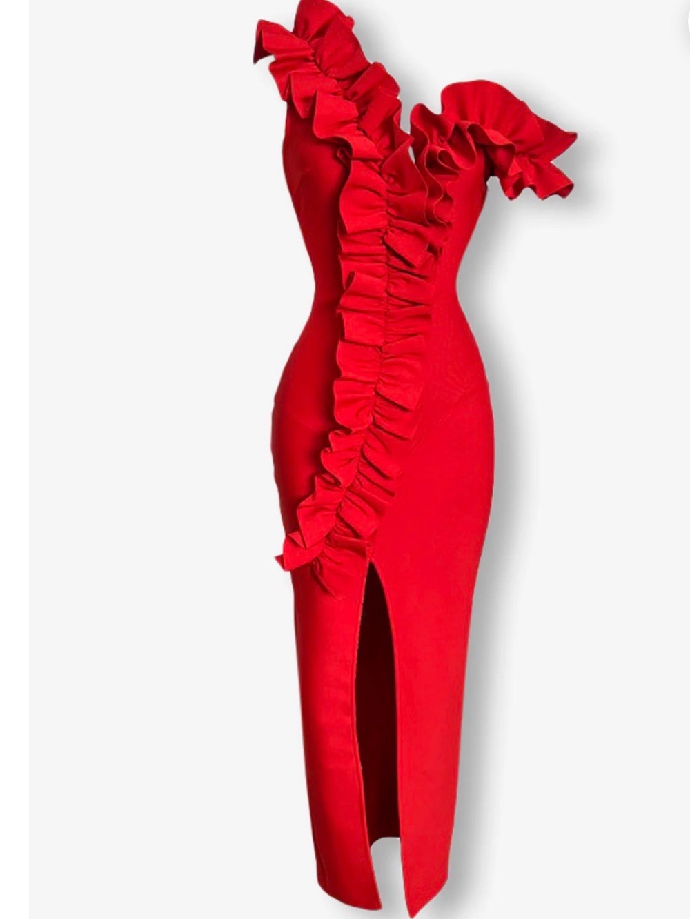 Red Ruffle Detail Bodycon Dress